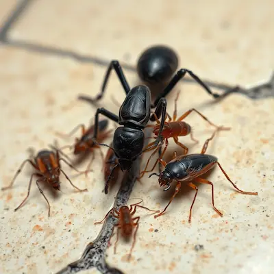 Close-up of common household insects including ants, cockroaches, spiders, silverfish, and earwigs